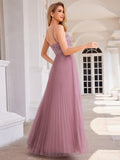 V-Neck A-Line Pleated Sleeveless Backless Formal Evening Dress with Sequins