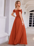 Sparkling A-Line V-Neck Floral Cold-Shoulder Pleated Evening Dress