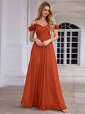 Sparkling A-Line V-Neck Floral Cold-Shoulder Pleated Evening Dress