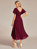 A-Line V-Neck Chiffon Ruffles Short Sleeves Bridesmaid Dress