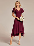 A-Line V-Neck Chiffon Ruffles Short Sleeves Bridesmaid Dress