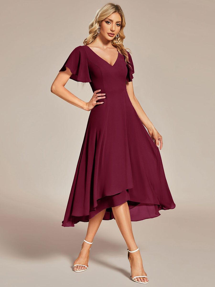 A-Line V-Neck Chiffon Ruffles Short Sleeves Bridesmaid Dress