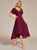 A-Line V-Neck Chiffon Ruffles Short Sleeves Bridesmaid Dress