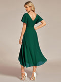 A-Line V-Neck Chiffon Ruffles Short Sleeves Bridesmaid Dress