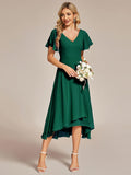 A-Line V-Neck Chiffon Ruffles Short Sleeves Bridesmaid Dress
