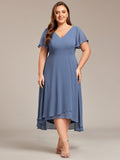A-Line Plus Size Chiffon Ruffle Short Sleeves Bridesmaid Dress