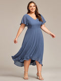A-Line Plus Size Chiffon Ruffle Short Sleeves Bridesmaid Dress
