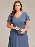 A-Line Plus Size Chiffon Ruffle Short Sleeves Bridesmaid Dress
