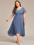 A-Line Plus Size Chiffon Ruffle Short Sleeves Bridesmaid Dress