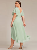 A-Line Plus Size Chiffon Ruffle Short Sleeves Bridesmaid Dress