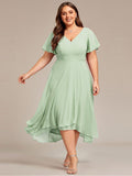 A-Line Plus Size Chiffon Ruffle Short Sleeves Bridesmaid Dress