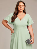 A-Line Plus Size Chiffon Ruffle Short Sleeves Bridesmaid Dress