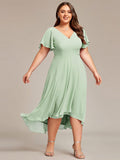 A-Line Plus Size Chiffon Ruffle Short Sleeves Bridesmaid Dress
