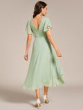 A-Line V-Neck Chiffon Ruffles Short Sleeves Bridesmaid Dress
