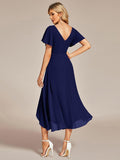 A-Line V-Neck Chiffon Ruffles Short Sleeves Bridesmaid Dress
