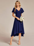 A-Line V-Neck Chiffon Ruffles Short Sleeves Bridesmaid Dress