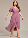 A-Line Plus Size Chiffon Ruffle Short Sleeves Bridesmaid Dress