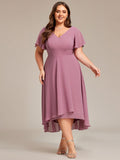 A-Line V-Neck Chiffon Ruffles Short Sleeves Bridesmaid Dress