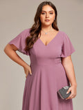 A-Line V-Neck Chiffon Ruffles Short Sleeves Bridesmaid Dress