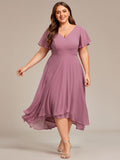 A-Line Plus Size Chiffon Ruffle Short Sleeves Bridesmaid Dress