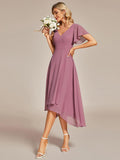 A-Line V-Neck Chiffon Ruffles Short Sleeves Bridesmaid Dress