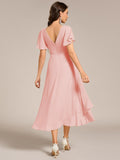 A-Line V-Neck Chiffon Ruffles Short Sleeves Bridesmaid Dress