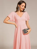 A-Line V-Neck Chiffon Ruffles Short Sleeves Bridesmaid Dress