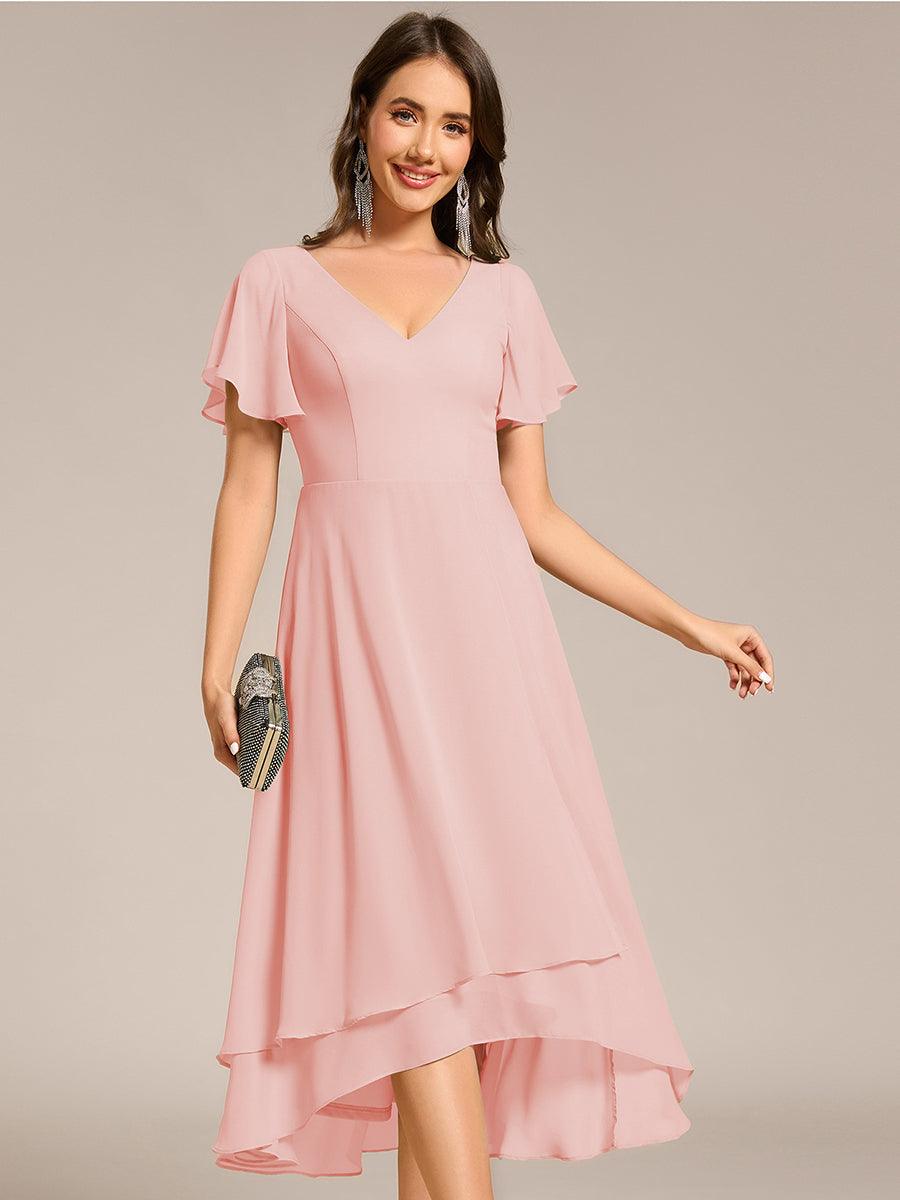A-Line V-Neck Chiffon Ruffles Short Sleeves Bridesmaid Dress
