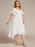 A-Line Plus Size Chiffon Ruffle Short Sleeves Bridesmaid Dress
