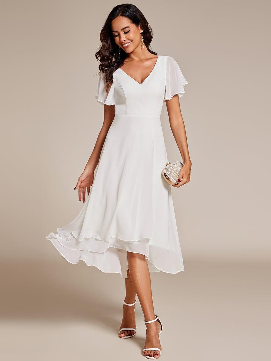 A-Line V-Neck Chiffon Ruffles Short Sleeves Bridesmaid Dress