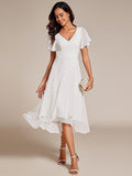 A-Line V-Neck Chiffon Ruffles Short Sleeves Bridesmaid Dress