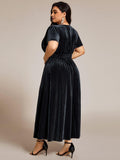 V-Neck A-Line Empire-Waist Short Sleeves Pleated Velvet Bridesmaid Dress