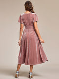 V-Neck A-Line Empire-Waist Short Sleeves Pleated Velvet Bridesmaid Dress