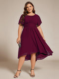 A-Line Pleated Short Sleeve Empire-Waist Scoop Neck Chiffon Wedding Guest Dress