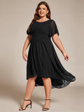 A-Line Pleated Short Sleeve Empire-Waist Scoop Neck Chiffon Wedding Guest Dress