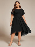 A-Line Pleated Short Sleeve Empire-Waist Scoop Neck Chiffon Wedding Guest Dress