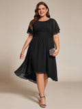 A-Line Pleated Short Sleeve Empire-Waist Scoop Neck Chiffon Wedding Guest Dress