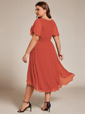 A-Line Pleated Short Sleeve Empire-Waist Scoop Neck Chiffon Wedding Guest Dress