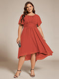 A-Line Pleated Short Sleeve Empire-Waist Scoop Neck Chiffon Wedding Guest Dress