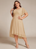 A-Line Pleated Short Sleeve Empire-Waist Scoop Neck Chiffon Wedding Guest Dress