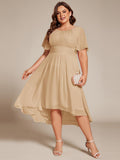 A-Line Pleated Short Sleeve Empire-Waist Scoop Neck Chiffon Wedding Guest Dress