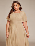 A-Line Pleated Short Sleeve Empire-Waist Scoop Neck Chiffon Wedding Guest Dress