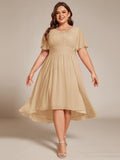 A-Line Pleated Short Sleeve Empire-Waist Scoop Neck Chiffon Wedding Guest Dress