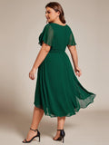 A-Line Pleated Short Sleeve Empire-Waist Scoop Neck Chiffon Wedding Guest Dress