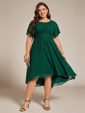 A-Line Pleated Short Sleeve Empire-Waist Scoop Neck Chiffon Wedding Guest Dress