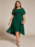 A-Line Pleated Short Sleeve Empire-Waist Scoop Neck Chiffon Wedding Guest Dress