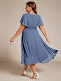 A-Line Pleated Short Sleeve Empire-Waist Scoop Neck Chiffon Wedding Guest Dress