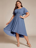 A-Line Pleated Short Sleeve Empire-Waist Scoop Neck Chiffon Wedding Guest Dress