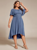 A-Line Pleated Short Sleeve Empire-Waist Scoop Neck Chiffon Wedding Guest Dress