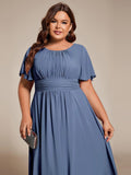 A-Line Pleated Short Sleeve Empire-Waist Scoop Neck Chiffon Wedding Guest Dress